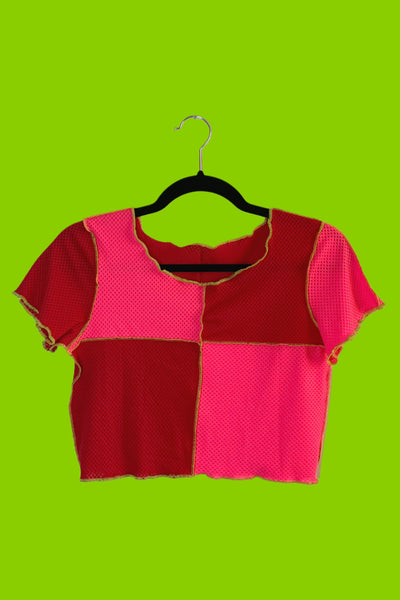 Top retazos rojo y rosa